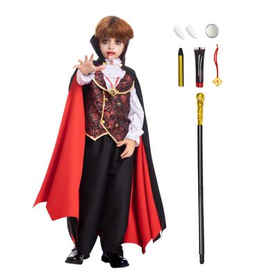 Vampire Costume for Boys Scary Halloween Party, Vampire Teeth Cosmetic Kit Included