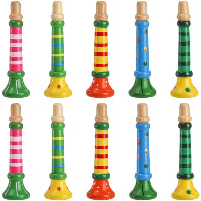 Lyellfe 10 Pieces Small Wooden Trumpet, Piccolo Flute Music Sound Instrument, Colorful Rhythm Musical Flute for Class, School