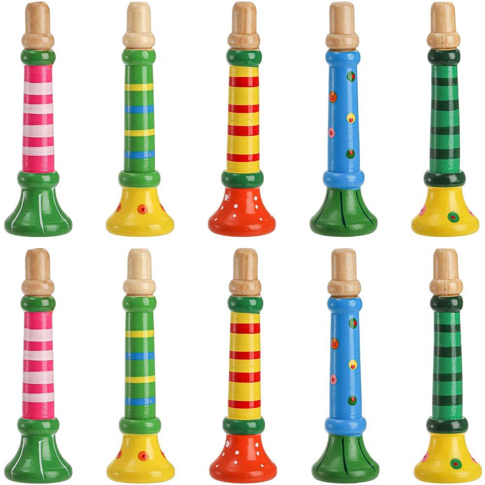 Lyellfe 10 Pieces Small Wooden Trumpet, Piccolo Flute Music Sound Instrument, Colorful Rhythm Musical Flute for Class, School
