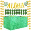 22 Pcs Hawaiian Grass Table Skirt Aloha Party Decoration Including Glittery Aloha Banner Tropical Green Leaves and Luau Table Grass Skirt for Summer Theme Birthday Beach Pool Party Favors(Green) view 1