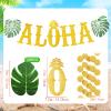 22 Pcs Hawaiian Grass Table Skirt Aloha Party Decoration Including Glittery Aloha Banner Tropical Green Leaves and Luau Table Grass Skirt for Summer Theme Birthday Beach Pool Party Favors(Green) view 3