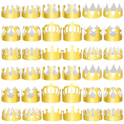 Henoyso 72 Pcs Gold Paper Crowns Bulk 9 Styles King Prince Princess Gold Foil Paper Party Crown Hat Cap for Adults Women Men Birthday Party Baby Shower Celebration Decorations Favors Supplies
