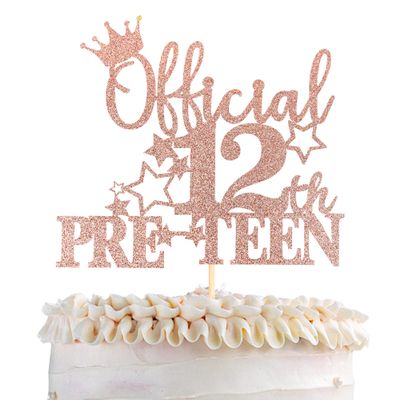 1 Pack Official Pre-teen 12 Cake Topper Glitter Happy 12th Birthday Cake Pick Cheers to 12 Years Old Cake Decorations for Teen 12th Birthday Party Supplies Rose Gold