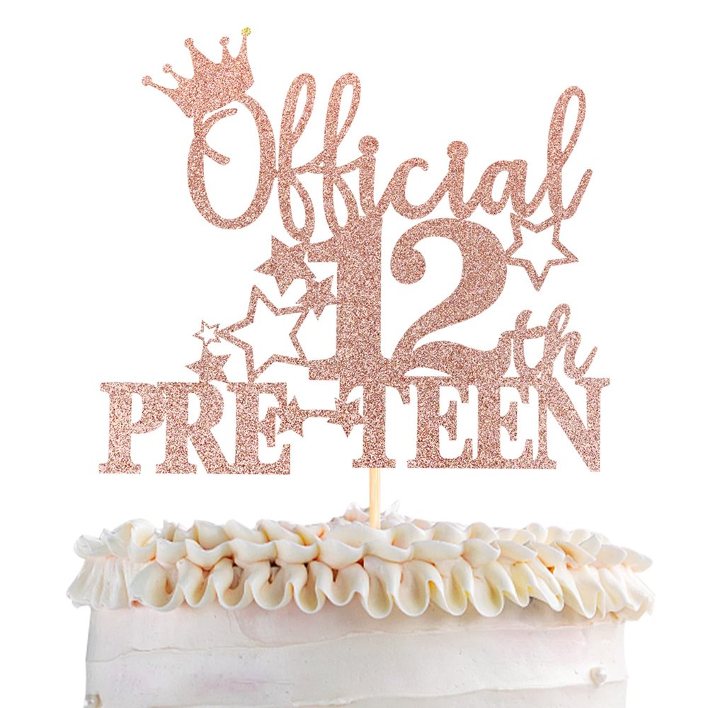 1 Pack Official Pre-teen 12 Cake Topper Glitter Happy 12th Birthday Cake Pick Cheers to 12 Years Old Cake Decorations for Teen 12th Birthday Party Supplies Rose Gold