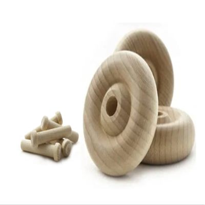 1 1/2 inch Wood Wheels with 1/4" Hole - Wood Wheels Axles Included - Toy Parts Wooden Wheel Crafts - Pack of 12