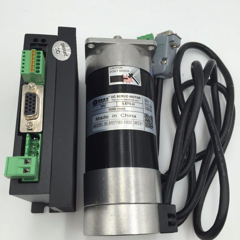 180W DC Brushless Servo Motor Drive Kit 0.57Nm 36V + ACS606 Servo Driver DC18-60V + Cable Leadshine Set BLM57180-1000+ACS606