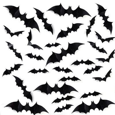 60 PCS Halloween 3D Bats Halloween Scary Bat Sticker Realistic Wall Stickers Halloween Party Decoration Supplies Home Decor Halloween Party DIY Kit