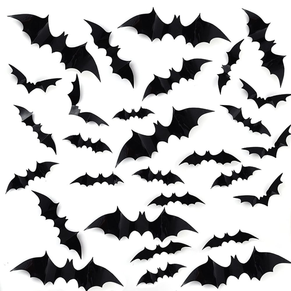 60 PCS Halloween 3D Bats Halloween Scary Bat Sticker Realistic Wall Stickers Halloween Party Decoration Supplies Home Decor Halloween Party DIY Kit