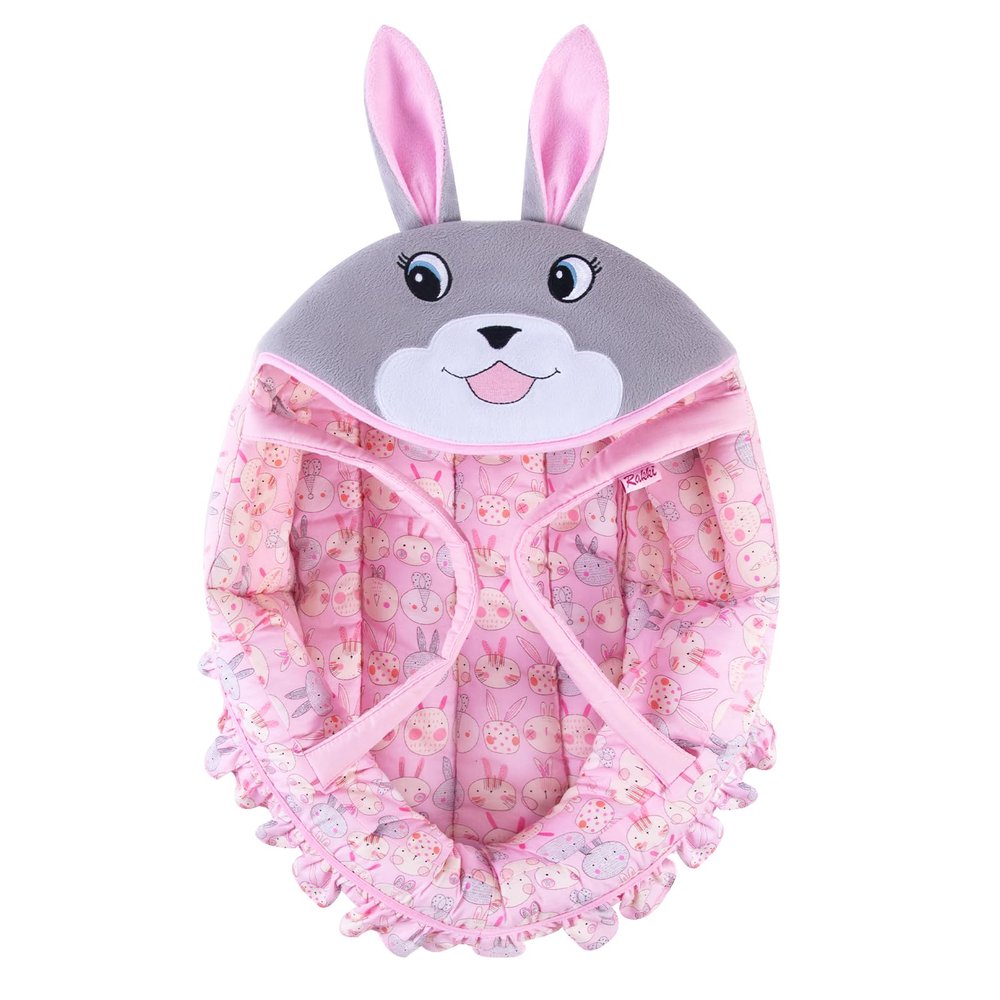 Rakki Dolli Doll Carry Cot Doll Carry Crib Doll Carrier with Fashion Embroidered Rabbit Face, Fits for 16 18 American Girl Dolls