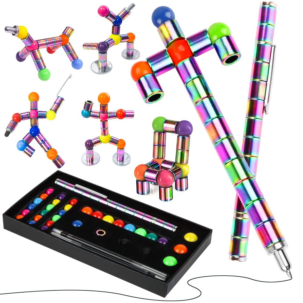 Moonhua Magnetic Fidget Pen, Upgraded Rainbow Modular Magnet Writing Tool for Adults, DIY Multifunctional Decompression Desk Toy, Unique Birthday Gift for Office, Holiday Present for 14 Years and Up