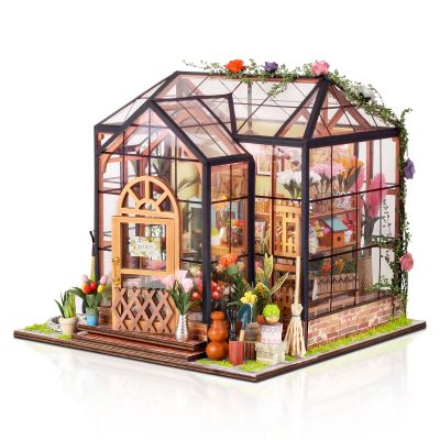 GuDoQi DIY Miniature Dollhouse Kit, Tiny House with Furniture, 1:24 Scale, Handmade Gift for Birthday Christmas Day, Jenny Greenhouse Flower Shop
