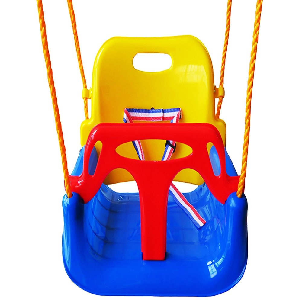 3-in-1 Infant to Teenager Swing Set Anti-flip Snug & Secure Detachable Children Outdoor Play Patio Garden(Color:Blue Chair+Red Handrail)