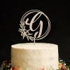 Vinisong Personalized Initials Cake Topper Wreath Letter G Cake Topper Wood Monogram Cake Topper Rustic Wedding Cake Topper Birthday Cake Decoration(Design 10,G) view 1
