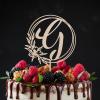 Vinisong Personalized Initials Cake Topper Wreath Letter G Cake Topper Wood Monogram Cake Topper Rustic Wedding Cake Topper Birthday Cake Decoration(Design 10,G) view 4