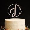 Vinisong Personalized Initials Cake Topper Wreath Letter J Cake Topper Wood Monogram Cake Topper Rustic Wedding Cake Topper Birthday Cake Decoration(Design 06,J) view 1