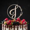 Vinisong Personalized Initials Cake Topper Wreath Letter J Cake Topper Wood Monogram Cake Topper Rustic Wedding Cake Topper Birthday Cake Decoration(Design 06,J) view 4