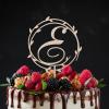 Vinisong Personalized Initials Cake Topper Wreath Letter E Cake Topper Wood Monogram Cake Topper Rustic Wedding Cake Topper Birthday Cake Decoration(Design 05,E) view 4