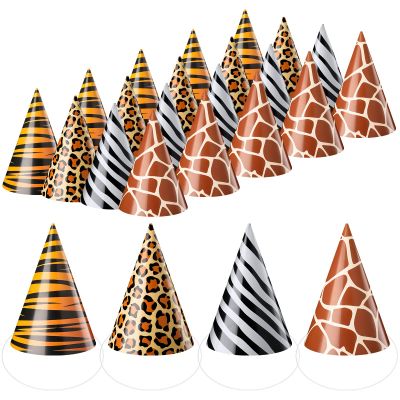 Spiareal 24 Pieces Safari Party Hats Jungle Animal Safari Theme Cone Paper Hats for Kids Zoo Birthday Party Supplies Favor