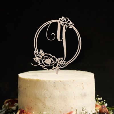 Vinisong Personalized Initials Cake Topper Wreath Letter Y Cake Topper Wood Monogram Cake Topper Rustic Wedding Cake Topper Birthday Cake Decoration(Design 08,Y)