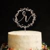 Vinisong Personalized Initials Cake Topper Wreath Letter R Cake Topper Wood Monogram Cake Topper Rustic Wedding Cake Topper Birthday Cake Decoration(Design 07,R) view 1