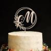 Vinisong Personalized Initials Cake Topper Wreath Letter M Cake Topper Wood Monogram Cake Topper Rustic Wedding Cake Topper Birthday Cake Decoration(Design 10,M) view 1