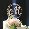 Vinisong Personalized Initials Cake Topper Wreath Letter M Cake Topper Wood Monogram Cake Topper Rustic Wedding Cake Topper Birthday Cake Decoration(Design 10,M) view 3