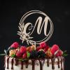 Vinisong Personalized Initials Cake Topper Wreath Letter M Cake Topper Wood Monogram Cake Topper Rustic Wedding Cake Topper Birthday Cake Decoration(Design 10,M) view 4