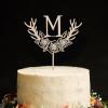 Vinisong Personalized Initials Cake Topper Wreath Letter M Cake Topper Wood Monogram Cake Topper Rustic Wedding Cake Topper Birthday Cake Decoration(Design 02,M) view 1