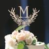 Vinisong Personalized Initials Cake Topper Wreath Letter M Cake Topper Wood Monogram Cake Topper Rustic Wedding Cake Topper Birthday Cake Decoration(Design 02,M) view 3