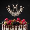 Vinisong Personalized Initials Cake Topper Wreath Letter M Cake Topper Wood Monogram Cake Topper Rustic Wedding Cake Topper Birthday Cake Decoration(Design 02,M) view 4