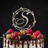 Vinisong Personalized Initials Cake Topper Wreath Letter S Cake Topper Wood Monogram Cake Topper Rustic Wedding Cake Topper Birthday Cake Decoration(Design 05,S) view 4