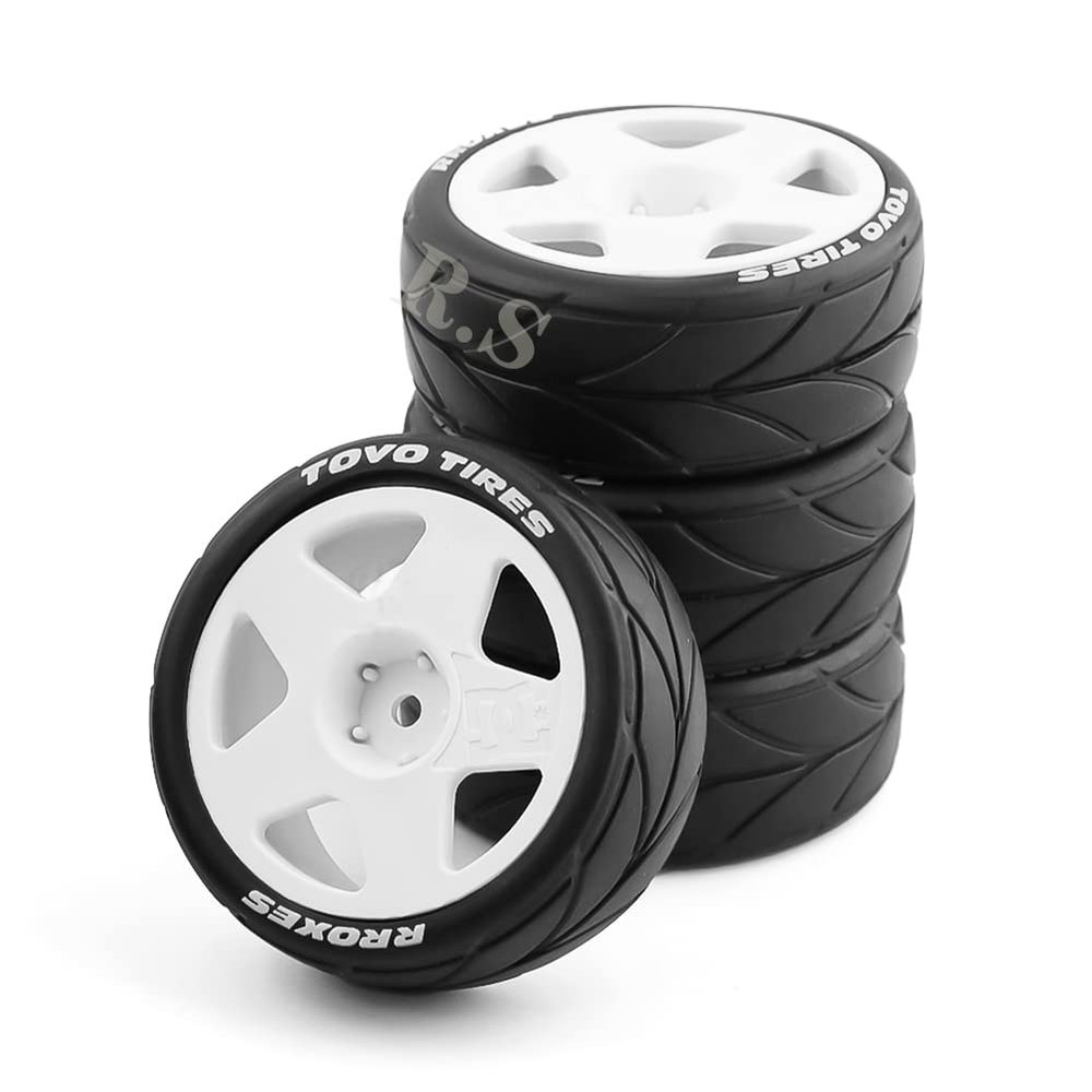 Lifehead 4PCS 65mm Rubber Tires Flat Running Tire Plastic Wheel Carnival Rally Wheel Fit for 1/10 RC Rally Car HPI Tamiya Kyosho WRC Claw 43 Ken Block Fiesta XV01 TT02, White B