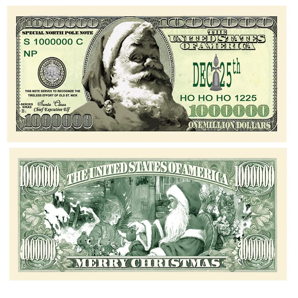 American Art Classics Pack of 50 Santa Claus Million Dollar Bill - Modern Style Bill - The Ultimate Stocking Stuffer