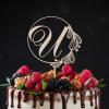 Vinisong Personalized Initials Cake Topper Wreath Letter U Cake Topper Wood Monogram Cake Topper Rustic Wedding Cake Topper Birthday Cake Decoration(Design 09,U) view 4