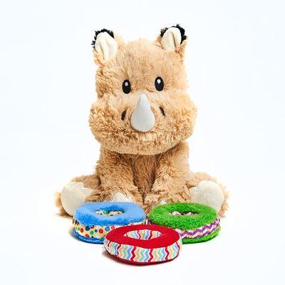 Cuddle Barn - Ring-O-Round Remi | Animated Interactive Stuffed Animal Rhino Plush Toy Plays Song and Comes with Plush Rings, 11"