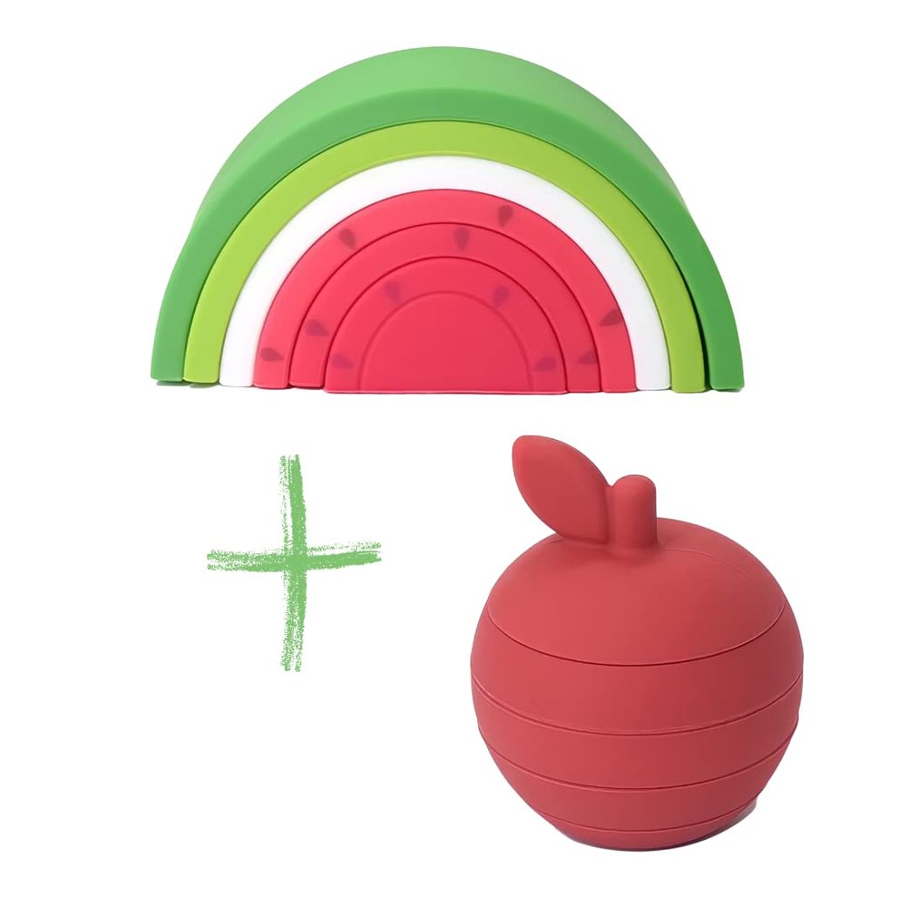 BrushinBella Silicone Toddler Toys, Montessori Baby Stacking Toys, Dishwasher-Safe Educational Toys, 7 Layer Sensory Watermelon Stackable Toys for Toddlers and Babies