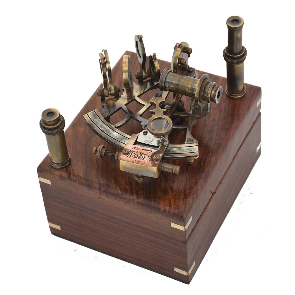 WOANIN Brass Nautical Sextant J Scott London Vintage Antique Astrolabe Ship Navigation Instrument Celestial & Nautical Sextant with Two Extra Sighting Telescope (Personalized, 6" Inch)