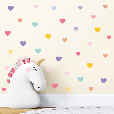 110 PCS Soft Pastel Heart Wall Decals  10 Sheets Waterproof Vinyl Peel & Stick Wall Stickers in 2 Sizes, Trendy Pastel Aesthetic Decor for Girls Bedroom, Nursery, Playroom, Classroom & KidsRooms