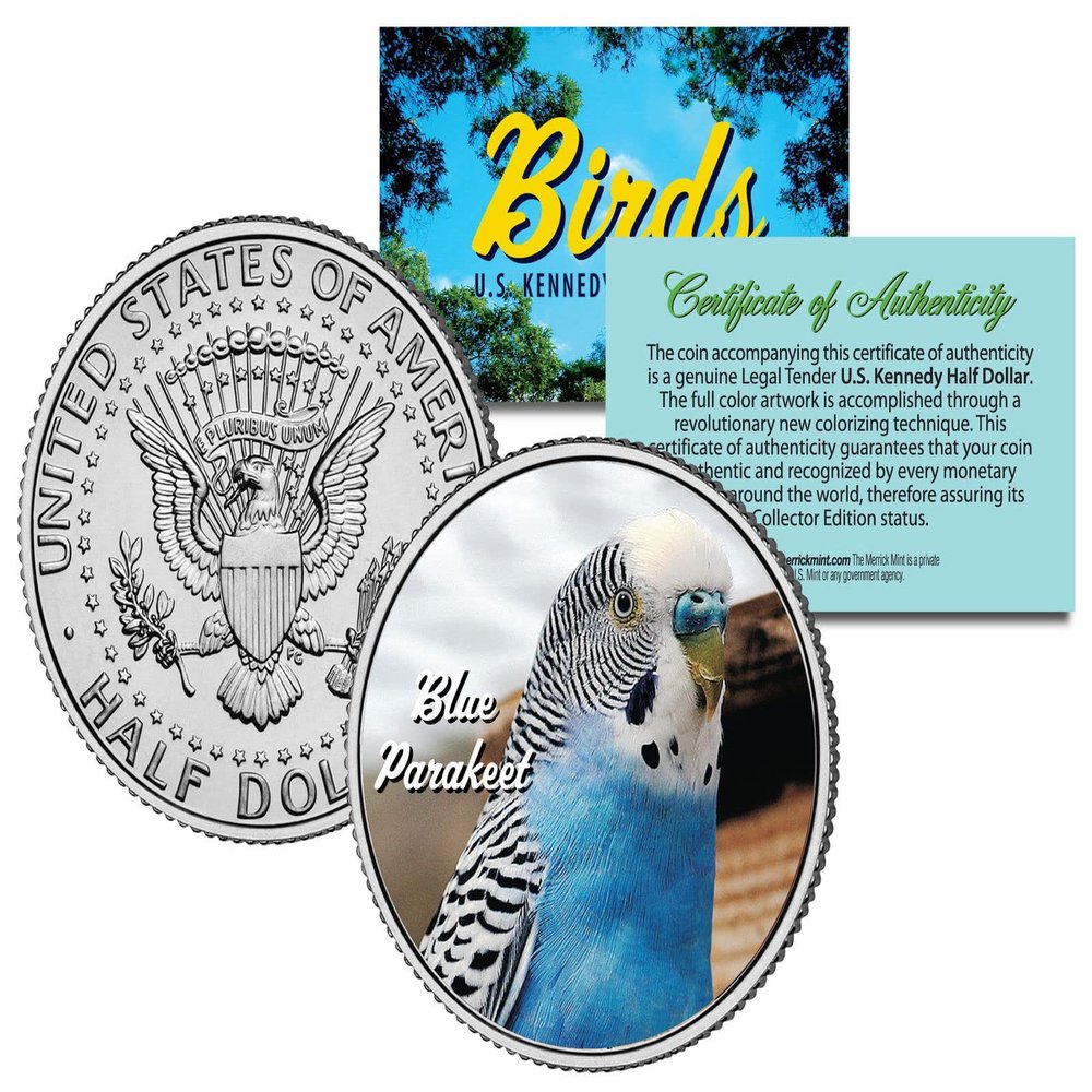 Blue Parakeet Birds Genuine U.S. JFK Kennedy Half Dollar Coin