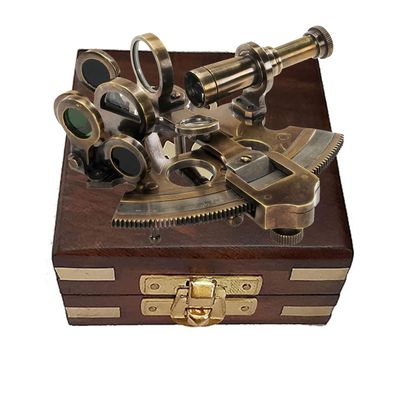 WOANIN Brass Marine Sextant Astrolabe Antique Reproduction Maritime Nautical Ship Celestial Navigation Instrument Two Extra Sighting Telescope (4" Inch)