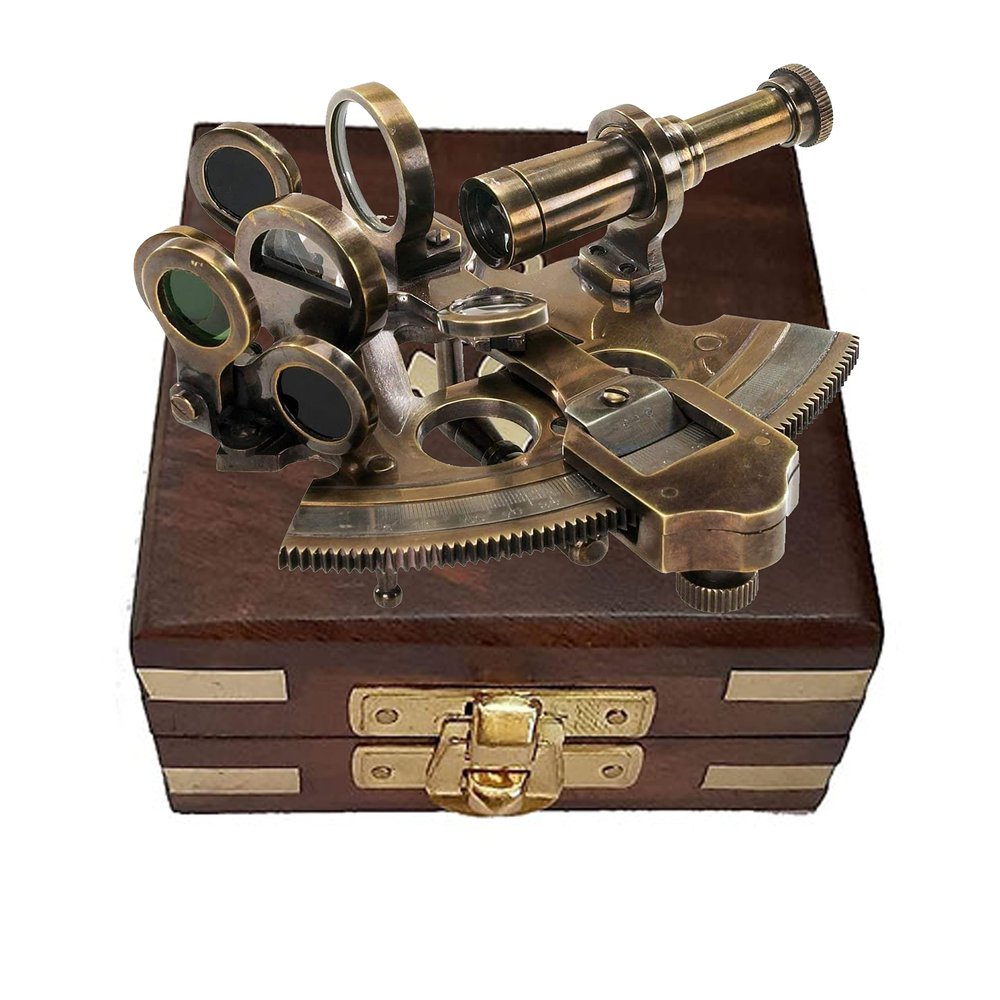 WOANIN Brass Marine Sextant Astrolabe Antique Reproduction Maritime Nautical Ship Celestial Navigation Instrument Two Extra Sighting Telescope (4" Inch)