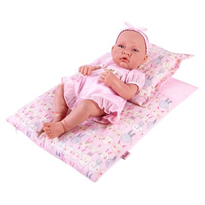 Pink Rabbit Print Doll Bedding Set - Mattress, Pillow & Blanket for 18 Inch Dolls - Includes 1 Mattress, 1 Pillow, 2 Blankets - Cute Doll Accessories - Gifts