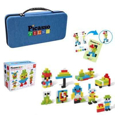 PicassoTiles 100PC Mini Magnetic Cube Puzzle + Toys Carrying Case - 0.5 Mix & Match Sensory Construction Toy, Magnetic Tile Block Travel Bag, Waterproof Oxford Cloth Storage Organizer Box