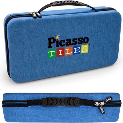PicassoTiles 103pc Magnetic Puzzle Cube + Toys Carrying Case, 1" Pixel Mix & Match Cubes w/Free Idea Book Sensory Toys, Magnetic Tiles Construction Block Travel Bag, Waterproof Storage Organizer Box