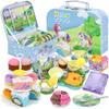 Tea Party Set for Little Girls,50PCS Princess Horse Tea Time Toy Including Food Sweet Treats Playsets,Teapot Tray Cake,Tablecloth & Carrying Case,Kids Kitchen Pretend Play for Girls Boys Age 3 4 5 6 view 1