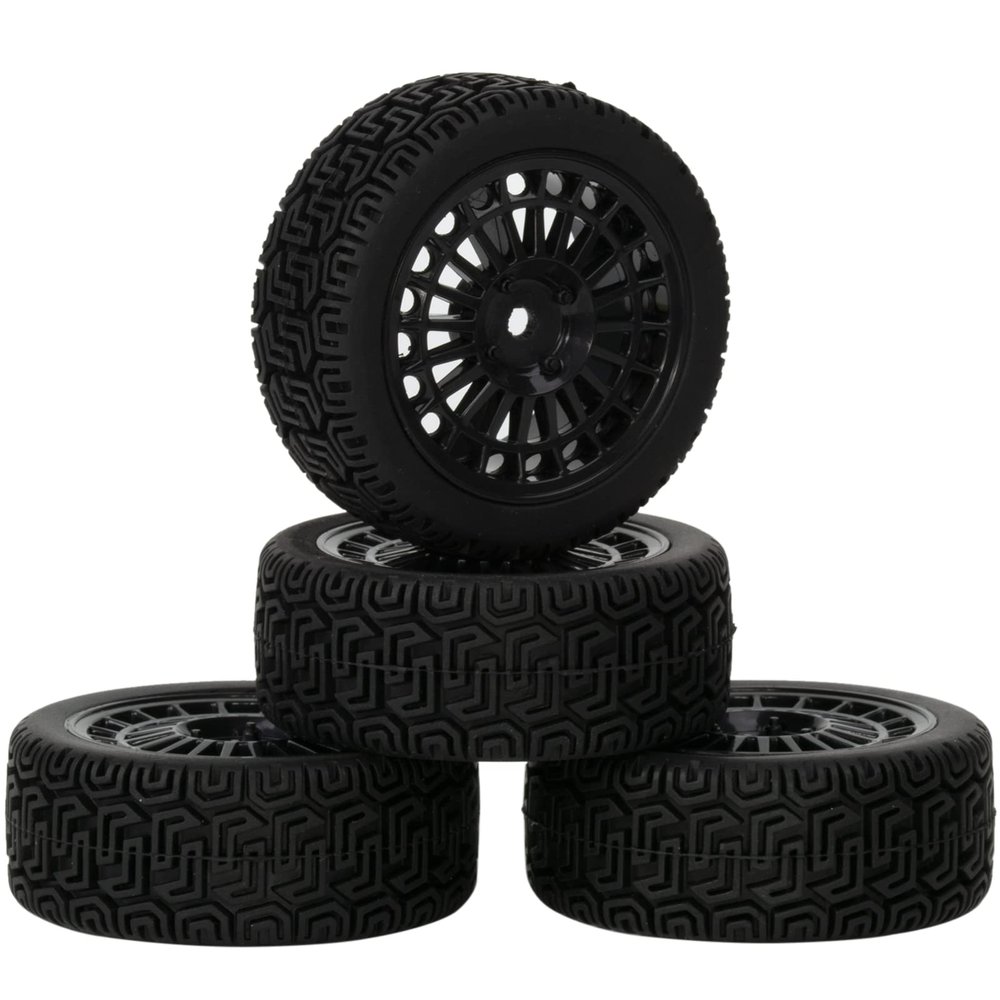 HobbyMarking RC Car Tires & Wheels Rims Set 12mm Hex Drive Hub for Tamiya TT-01 TT-02 On-Road 1/10 Scale Model Car