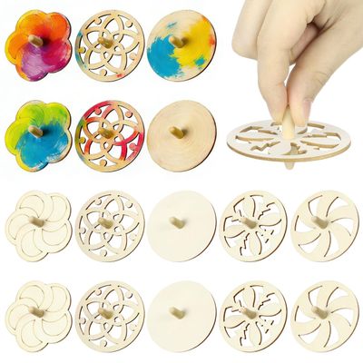 40 Pcs Unfinished Wood Spinning Tops for Kids - DIY Creative Graffiti Gyroscopes with 5 Unique Designs for Arts and Crafts
