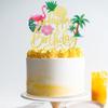 1 PCS Flamingo Happy Birthday Cake Topper Glitter Palm Tree Turtle Leaf Flower Pineapple Flamingo Cake Pick Decorations for Tropical Hawaiian Luau Theme Baby Shower kids Birthday Party Supplies view 3