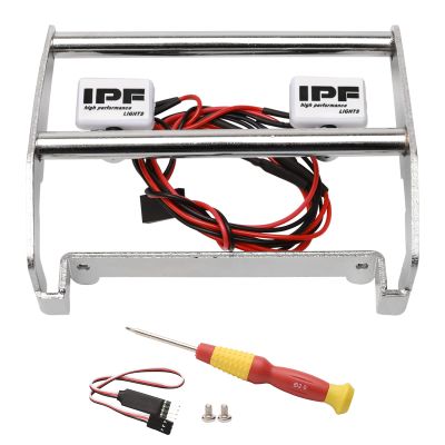 Rchobbytop Silver RC Metal Front Bumper w/LED Lights for TRX-4 Ford Bronco 1/10 Trail Crawler Truck (Include CH3 Light Controller and Screwdriver)
