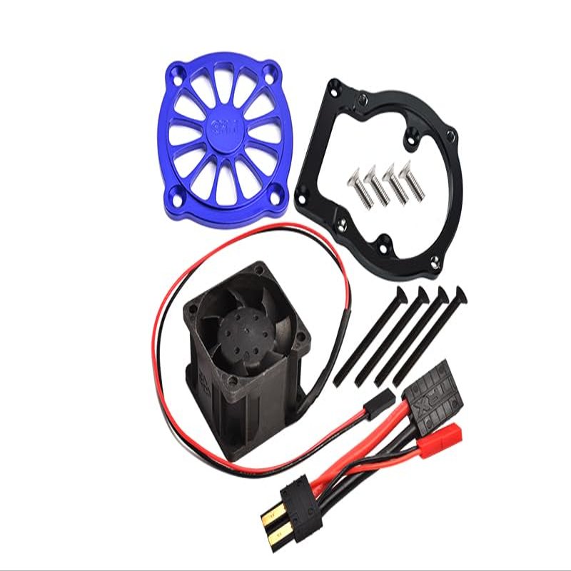 Aluminum 6061-T6 Motor Heatsink with Cooling Fan for Traxxas 1/8 4WD Sledge Monster Truck 95076-4 - 12Pc Set Blue